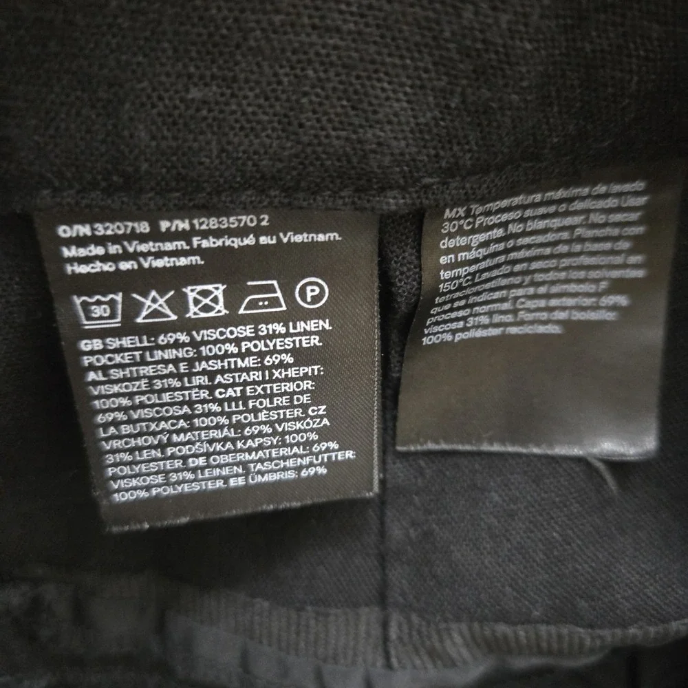 H&M Linen Blend Wide Leg‎ Cropped Pants Womens 18 Black Minimalist Lagenlook